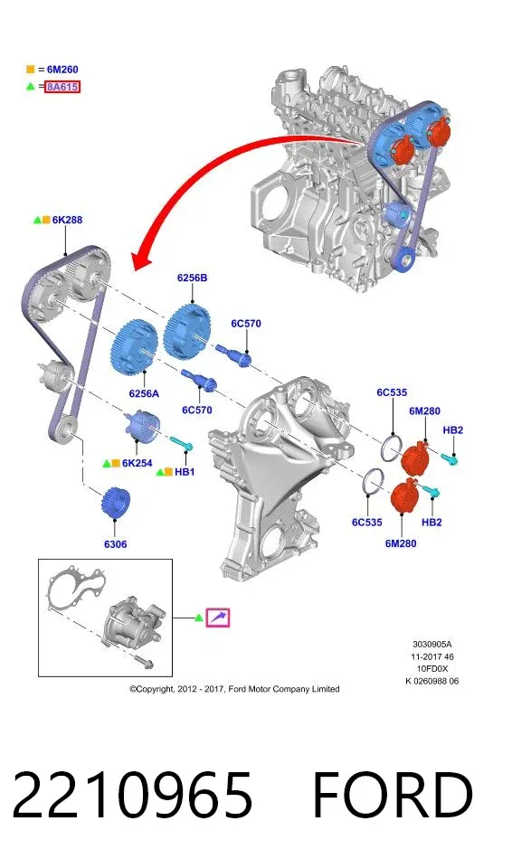 Correia do mecanismo de distribuição de gás, kit 2210965 Ford