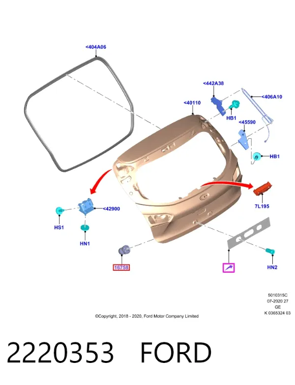 Amortecedor de tampa de porta-malas (de 3ª/5ª porta traseira) 2220353 Ford