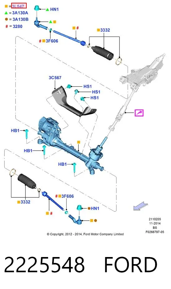 Cremalheira da direção 2385502 Ford