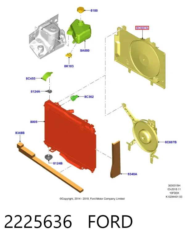 Ventilador elétrico de esfriamento montado (motor + roda de aletas) 2225636 Ford