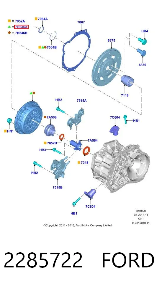 Kit de embraiagem (3 peças) 2285722 Ford