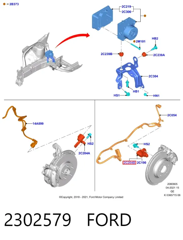 Sensor ABS traseiro 2302579 Ford