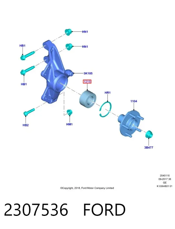 Rolamento de cubo dianteiro 2307536 Ford