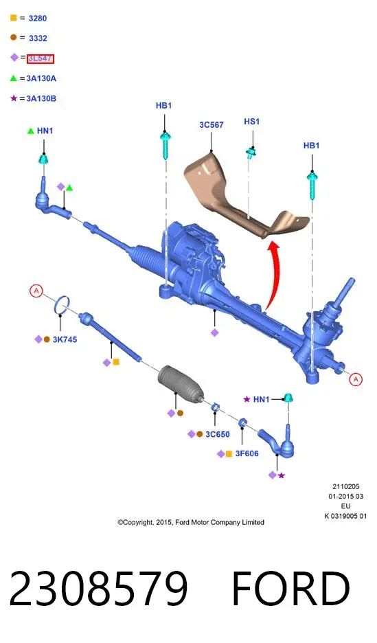 Cremalheira da direção 2308579 Ford