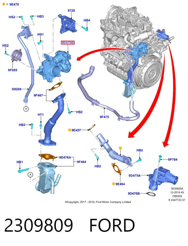 Válvula EGR de recirculação dos gases 2309809 Ford