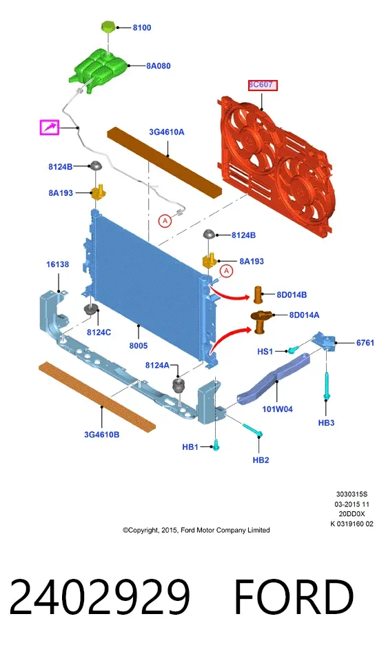 Difusor do radiador de esfriamento, montado com motor e roda de aletas 2402929 Ford