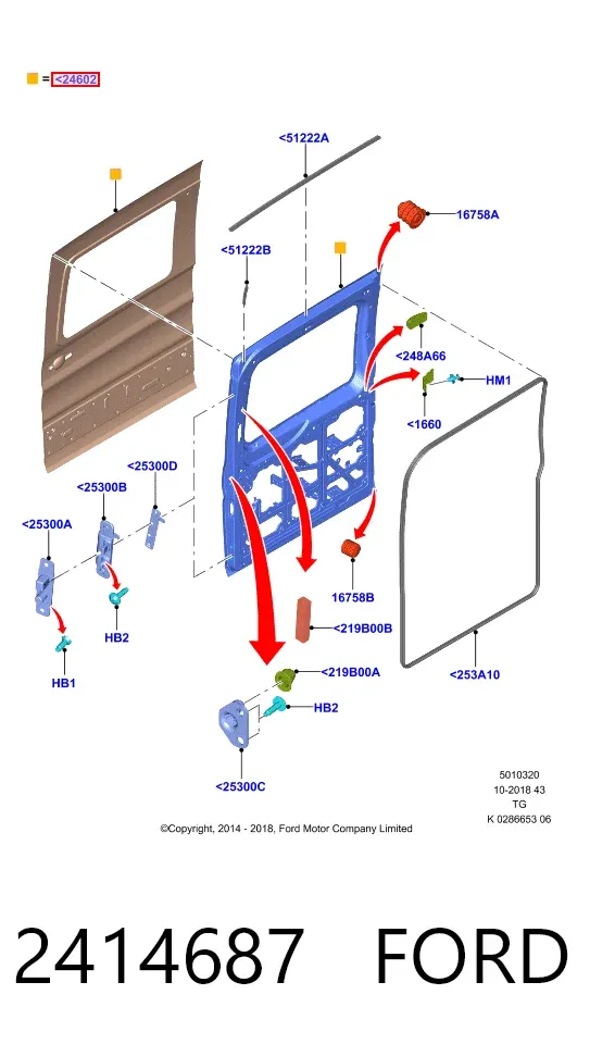 Porta lateral (deslizante) direita 2414687 Ford
