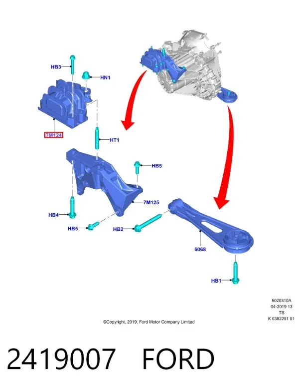 Coxim de transmissão (suporte da caixa de mudança) 2419007 Ford
