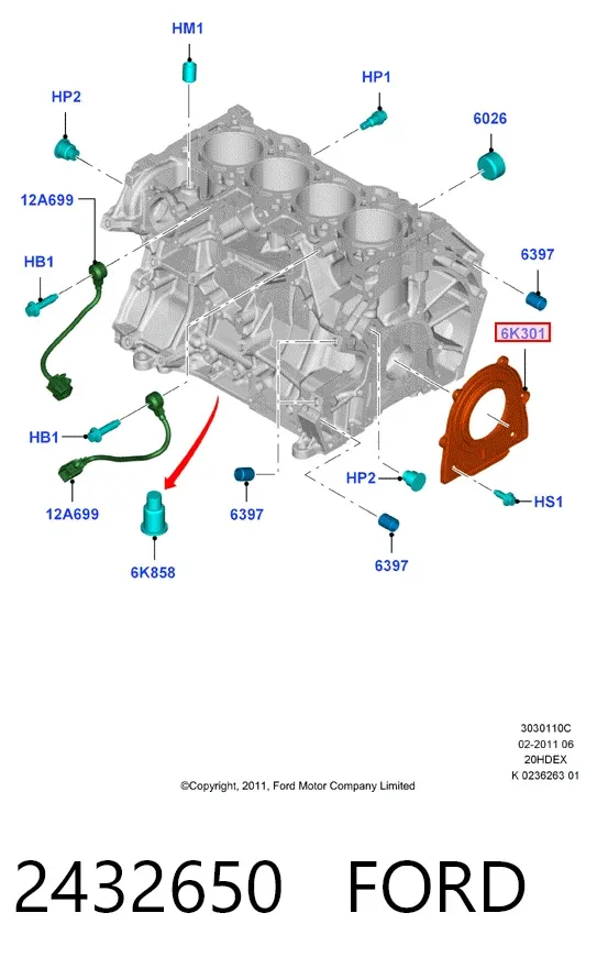 Vedação traseira de cambota de motor 2432650 Ford