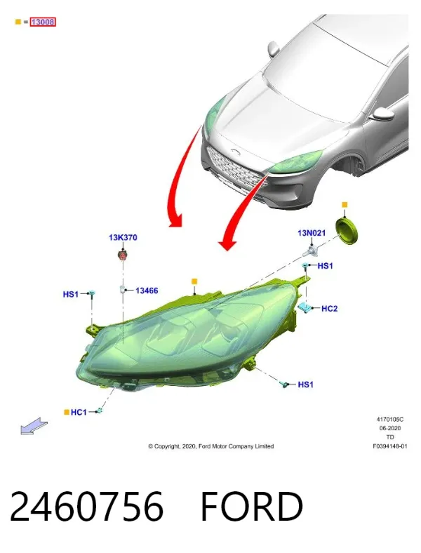 Luz direita LV4B13E014 Ford