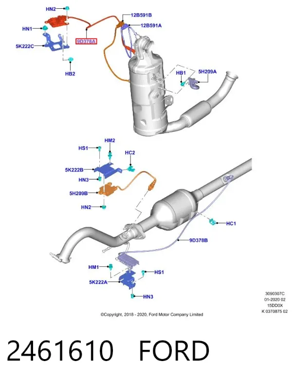 Sonda lambda, sensor de oxigênio até o catalisador 2461610 Ford