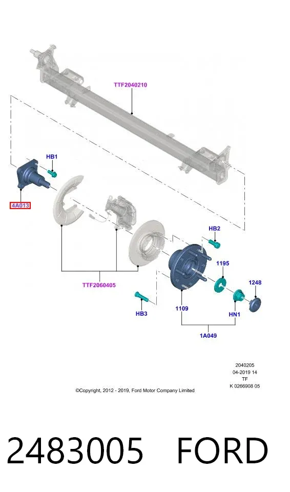 Pino moente (extremidade do eixo) traseiro 2483005 Ford