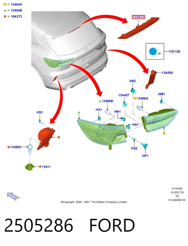 Sinal de parada traseiro adicional Ford Kuga III