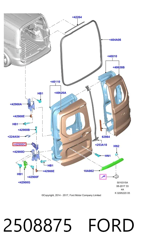 Gozno da porta traseira (de 3º/5º bagageiro) 2508875 Ford