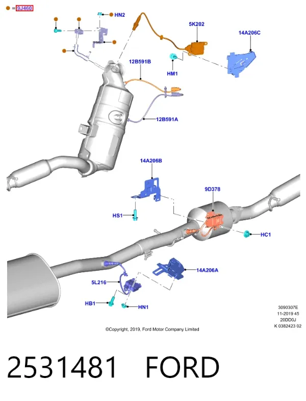 Sensor de pressão dos gases de escape 2531481 Ford