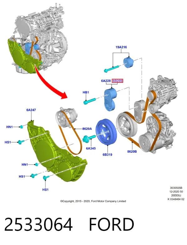 Reguladora de tensão da correia de transmissão 2533064 Ford