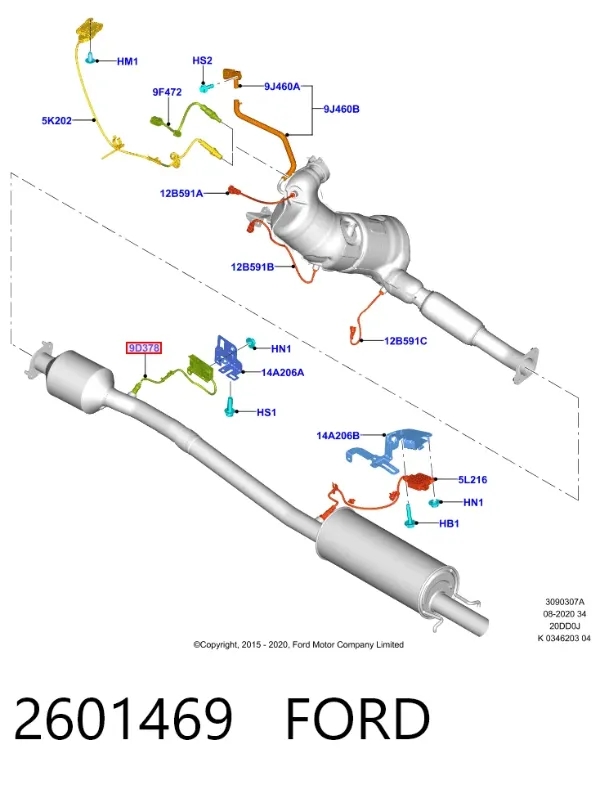 Sensor traseiro de óxidos de nitrogênio NOX 2601469 Ford