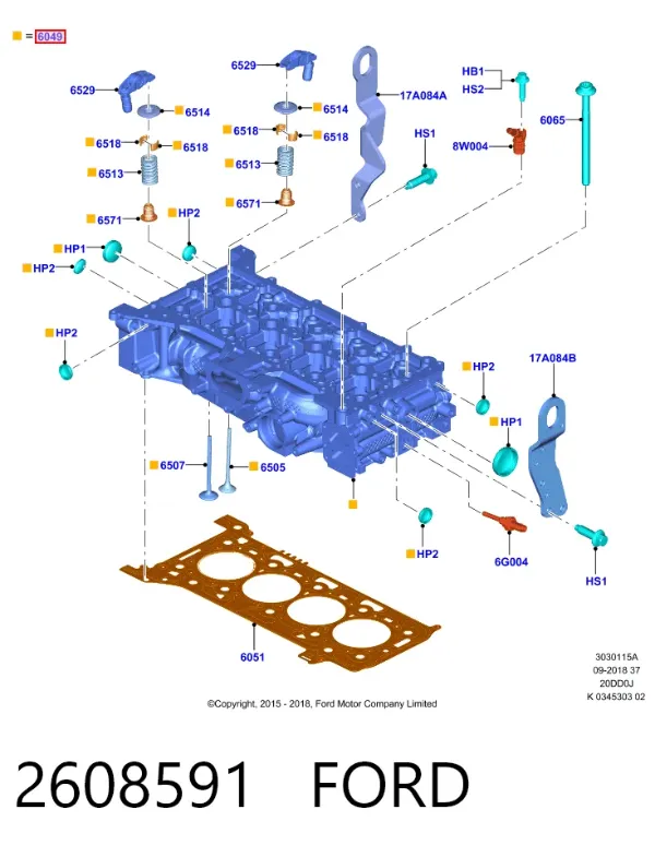 Cabeça de motor (CBC) 2608591 Ford