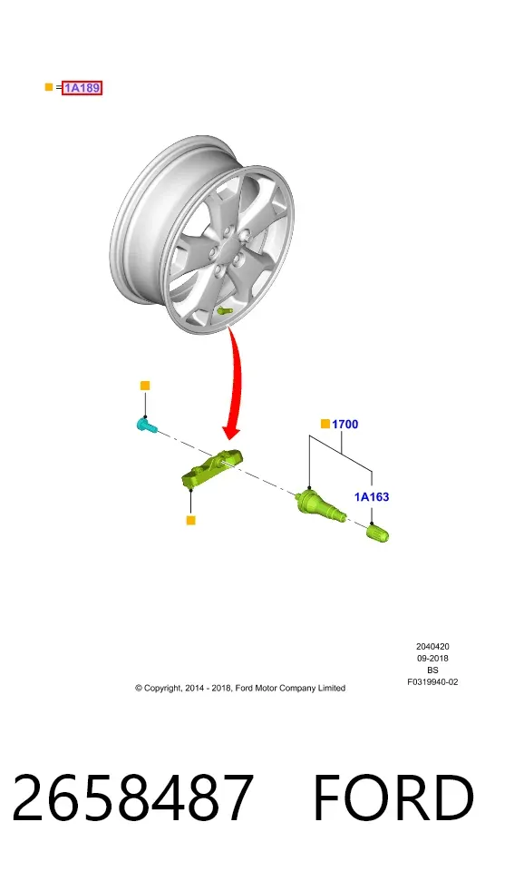 Sensor de pressão de ar nos pneus 2658487 Ford