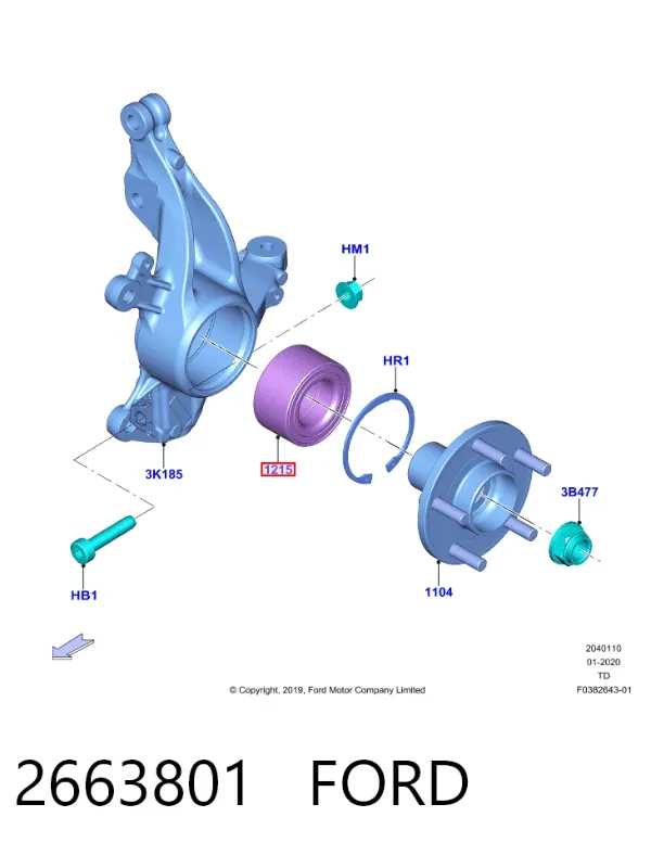 Rolamento de cubo dianteiro 2663801 Ford
