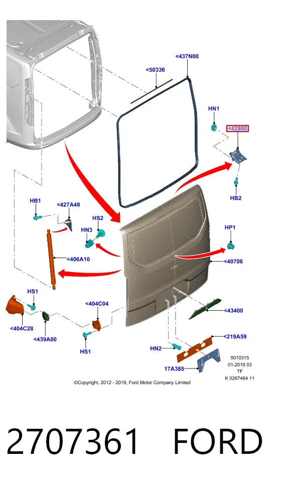Gozno da porta traseira (de 3º/5º bagageiro) 2707361 Ford