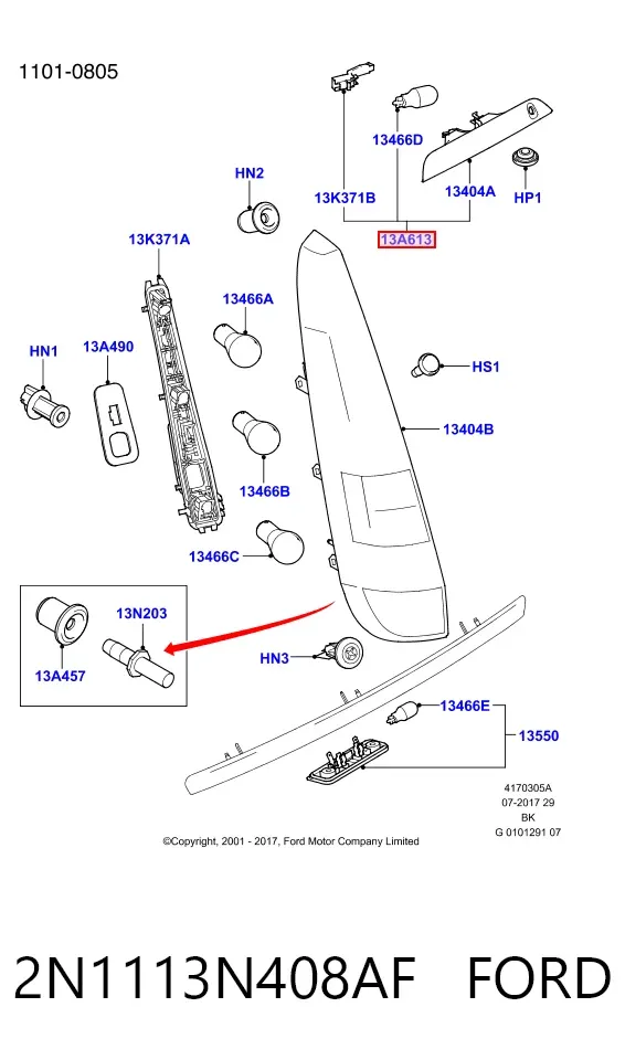 Sinal de parada traseiro adicional Ford Fusion JU
