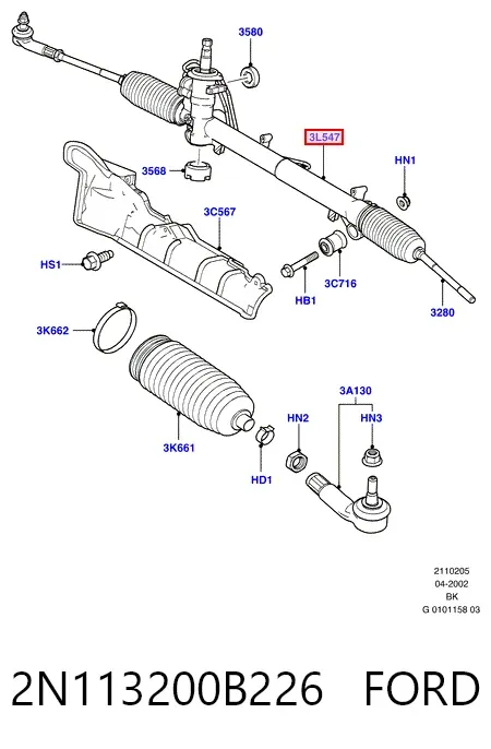 Cremalheira da direção 2N113200B226 Ford