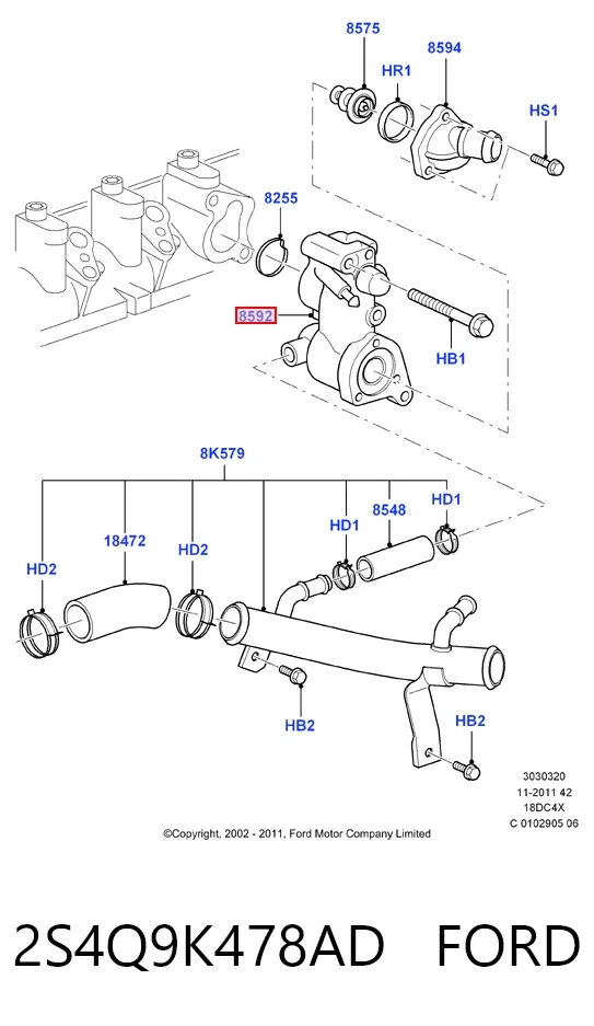 Caixa do termostato 2S4Q9K478AD Ford