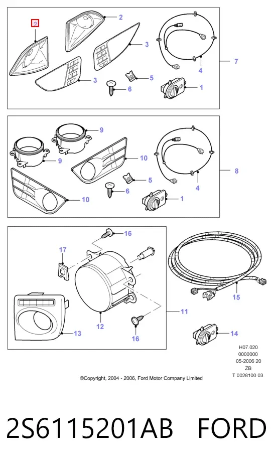 Luzes de nevoeiro esquerdas 2S6115201AB Ford
