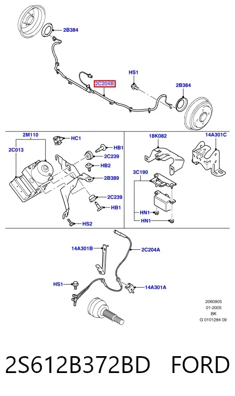 Sensor ABS traseiro 2S612B372BD Ford