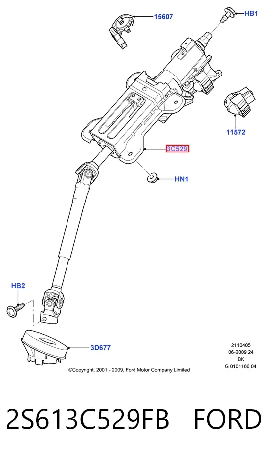Coluna da direção 2S613C529FB Ford