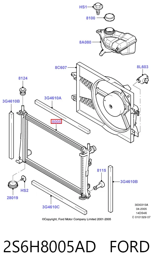 Radiador de esfriamento de motor 2S6H8005AD Ford