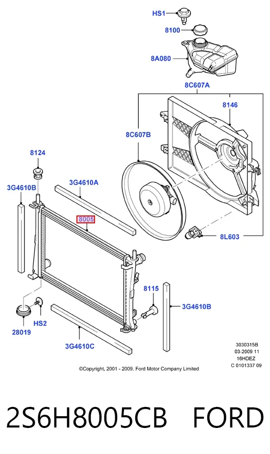 Radiador de esfriamento de motor 2S6H8005CB Ford