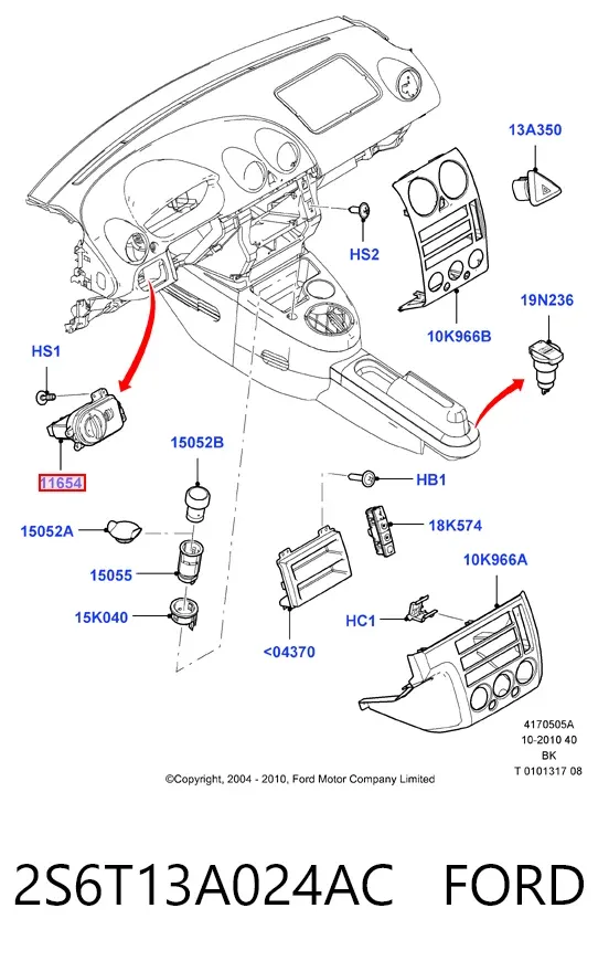 Comutador das luzes no "painel de instrumentos" 2S6T13A024AC Ford
