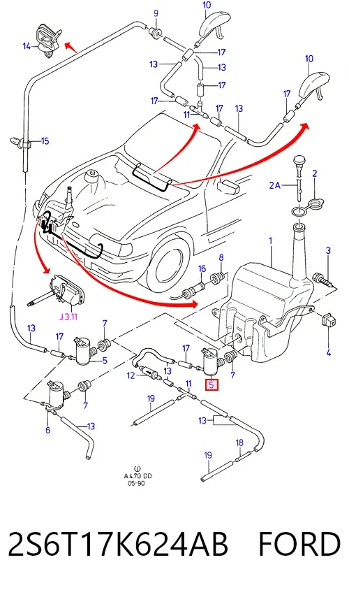 Bomba de motor de fluido para lavador de vidro dianteiro/traseiro 2S6T17K624AB Ford