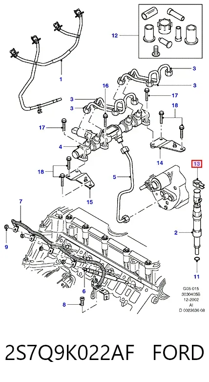 Tubo de combustível, inverso desde os injetores 2S7Q9K022AF Ford