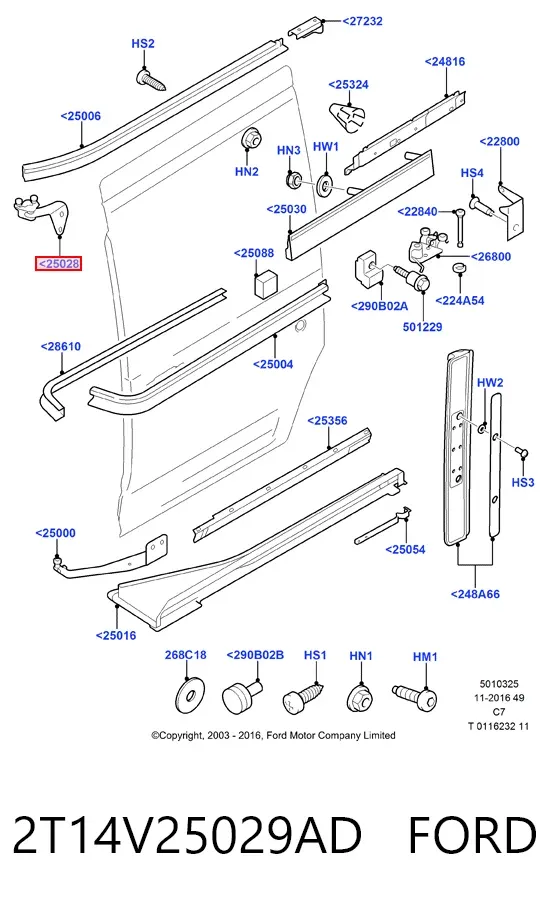 Rolo esquerdo superior da porta lateral (deslizante) 2T14V25029AD Ford