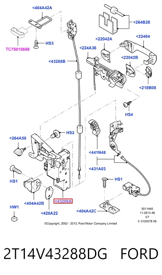 Fecho da porta traseira direita batente 2T14V43288DG Ford