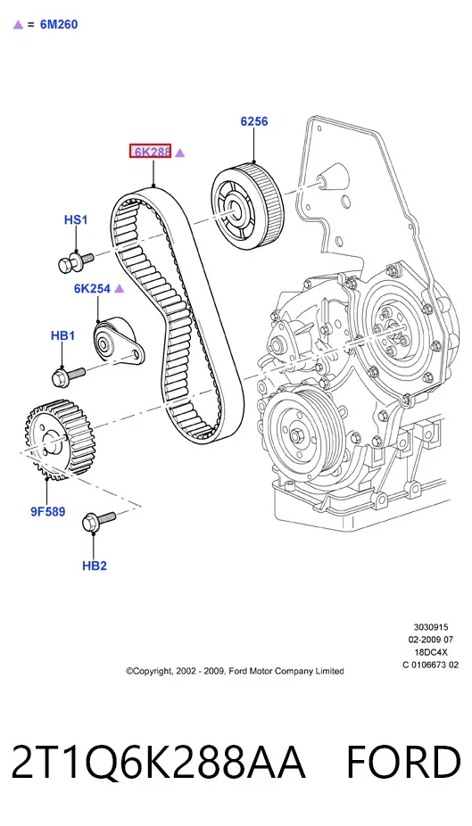 Correia do mecanismo de distribuição de gás 2T1Q6K288AA Ford