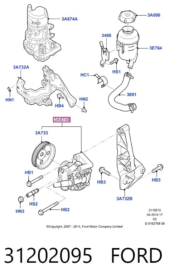 Bomba da Direção hidrâulica assistida 31202095 Ford