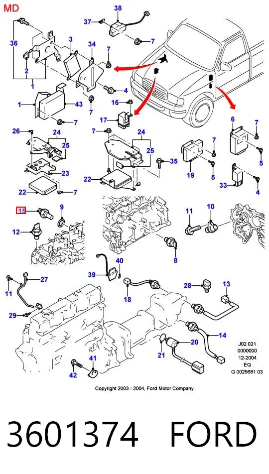 Sensor de temperatura do fluido de esfriamento 3601374 Ford