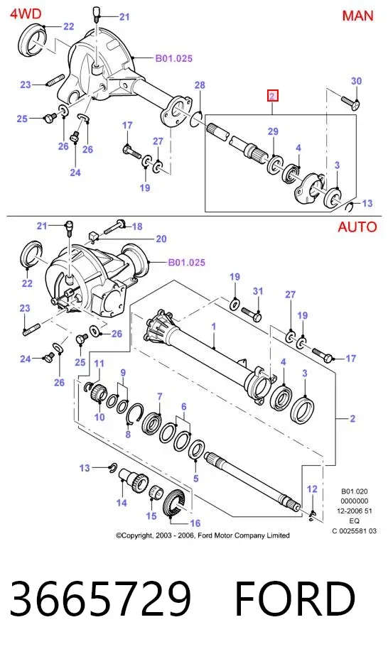 Semieixo (acionador) dianteiro esquerdo 3665729 Ford
