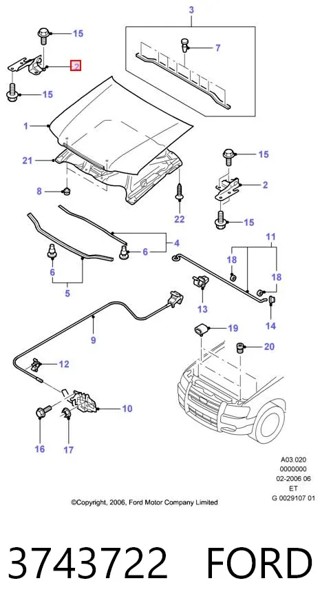 Gozno da capota direito 3743722 Ford
