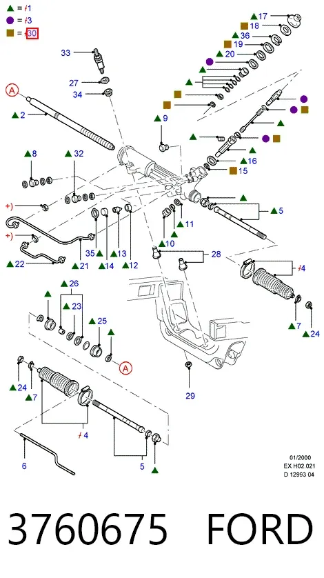 Kit de reparação da cremalheira da direção (do mecanismo), (kit de vedantes) Ford Explorer U2
