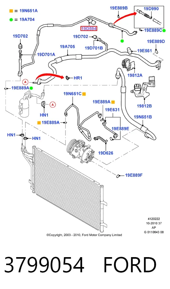 Sensor de pressão absoluta de aparelho de ar condicionado 3799054 Ford