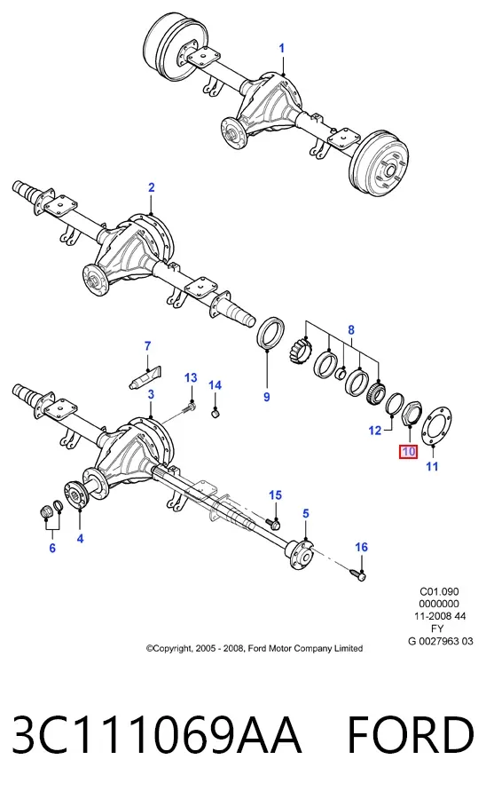 Porca de cubo traseiro 3C111069AA Ford