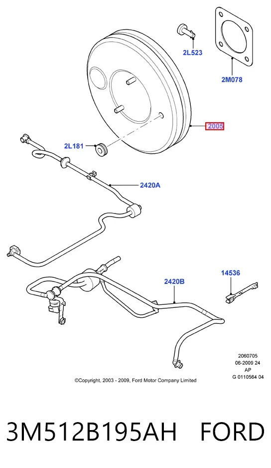 Reforçador dos freios a vácuo 3M512B195AH Ford