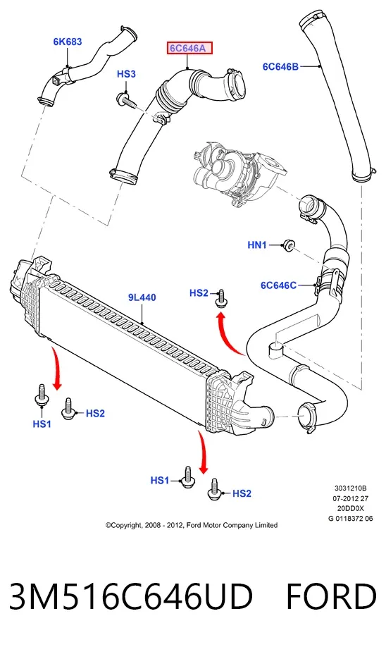 Mangueira (cano derivado) de intercooler 3M516C646UD Ford