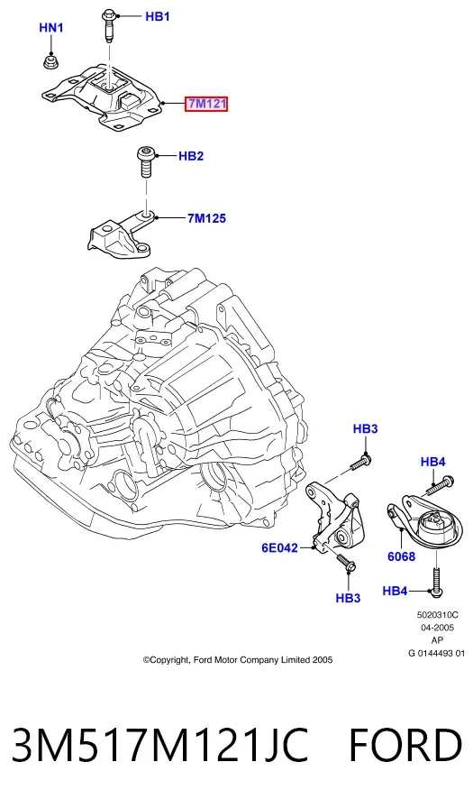 Coxim de transmissão (suporte da caixa de mudança) 3M517M121JC Ford