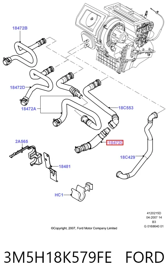 Mangueira do radiador de aquecedor (de forno), fornecimento 3M5H18K579FE Ford